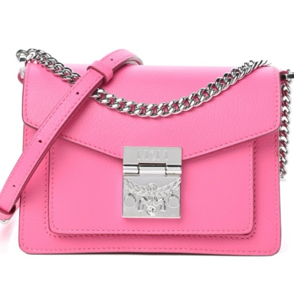 MCM Calfskin Patricia Crossbody Bag Silver Chain Sugar Pink! Limited Edition!